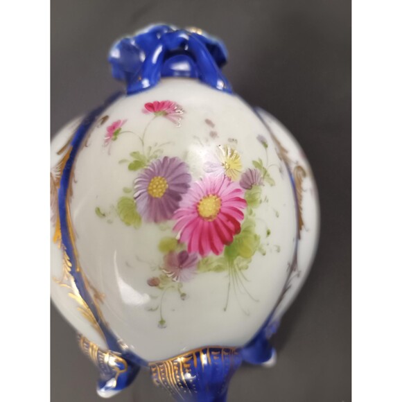 Antique Japanese Vase "Dowsie Coture" NPSK Cobalt Blue And Gold Painted Flowers - Picture 9 of 10